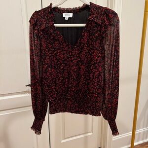 Evereve Black and Red Floral Blouse